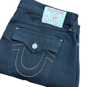 True Religion Ricky Black‎ Rinse Relaxed Straight Jeans Mens Size 38x34